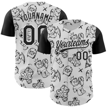 Custom White Black 3D Pattern Halloween Authentic Baseball Jersey