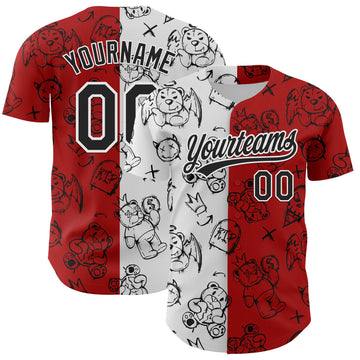 Custom Red Black-White 3D Pattern Halloween Authentic Baseball Jersey