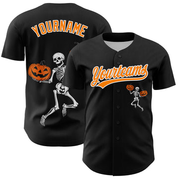 Custom Black Bay Orange-White 3D Halloween Authentic Baseball Jersey