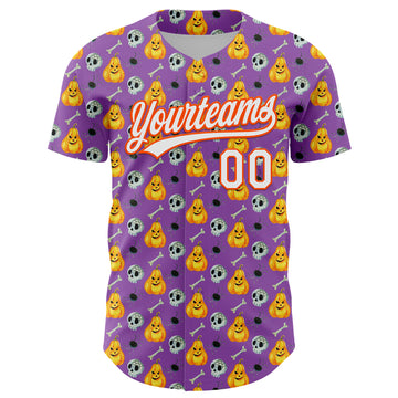 Custom Medium Purple White-Orange 3D Halloween Authentic Baseball Jersey