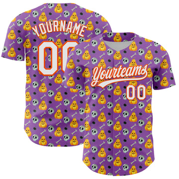 Custom Medium Purple White-Orange 3D Halloween Authentic Baseball Jersey