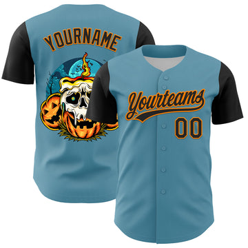 Custom Shadow Blue Black-Bay Orange 3D Halloween Authentic Baseball Jersey