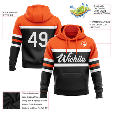 Custom Stitched Black White-Orange Line Sports Pullover Sweatshirt Hoodie