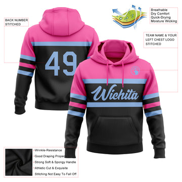 Custom Stitched Black Light Blue-Pink Line Sports Pullover Sweatshirt Hoodie