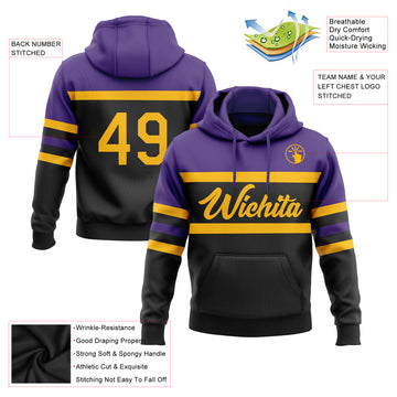 Custom Stitched Black Gold-Purple Line Sports Pullover Sweatshirt Hoodie