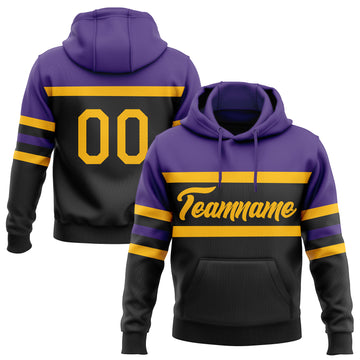 Custom Stitched Black Gold-Purple Line Sports Pullover Sweatshirt Hoodie