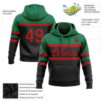 Custom Stitched Black Red-Kelly Green Line Sports Pullover Sweatshirt Hoodie