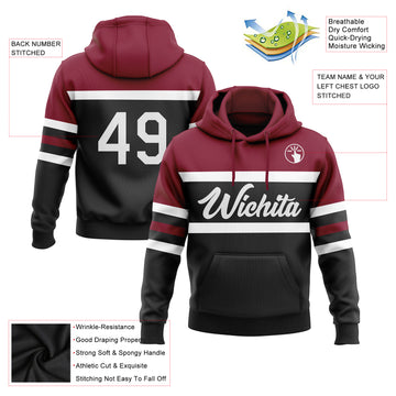 Custom Stitched Black White-Crimson Line Sports Pullover Sweatshirt Hoodie