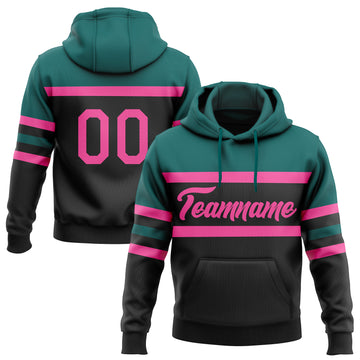 Custom Stitched Black Pink-Teal Line Sports Pullover Sweatshirt Hoodie