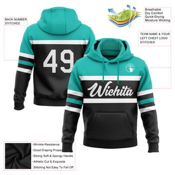 Custom Stitched Black White-Aqua Line Sports Pullover Sweatshirt Hoodie