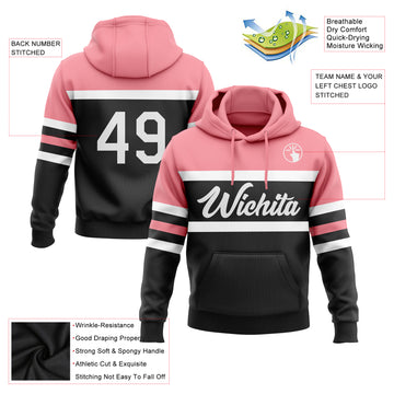 Custom Stitched Black White-Medium Pink Line Sports Pullover Sweatshirt Hoodie