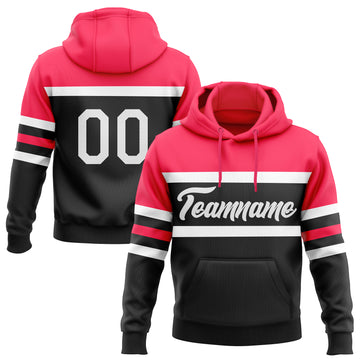 Custom Stitched Black White-Neon Pink Line Sports Pullover Sweatshirt Hoodie