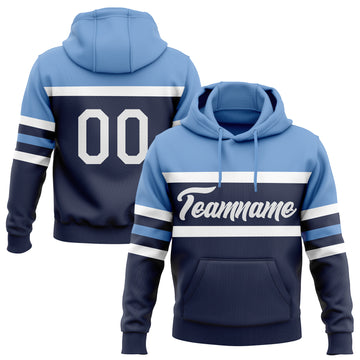 Custom Stitched Navy White-Light Blue Line Sports Pullover Sweatshirt Hoodie