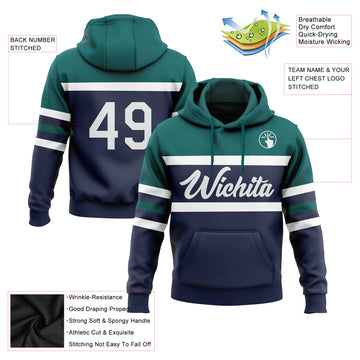 Custom Stitched Navy White-Teal Line Sports Pullover Sweatshirt Hoodie