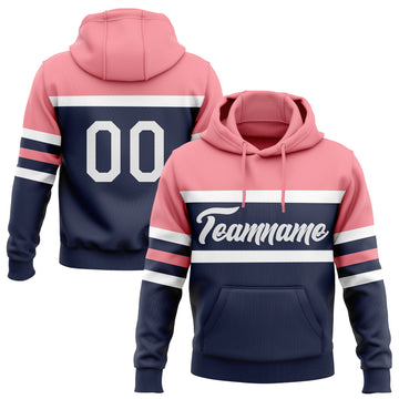 Custom Stitched Navy White-Medium Pink Line Sports Pullover Sweatshirt Hoodie