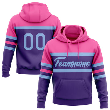 Custom Stitched Purple Light Blue-Pink Line Sports Pullover Sweatshirt Hoodie