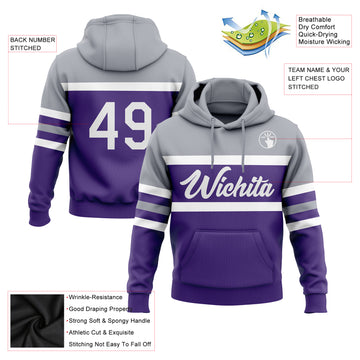 Custom Stitched Purple White-Gray Line Sports Pullover Sweatshirt Hoodie