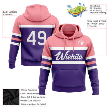 Custom Stitched Purple White-Medium Pink Line Sports Pullover Sweatshirt Hoodie