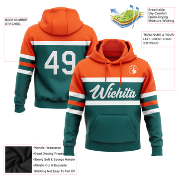 Custom Stitched Teal White-Orange Line Sports Pullover Sweatshirt Hoodie