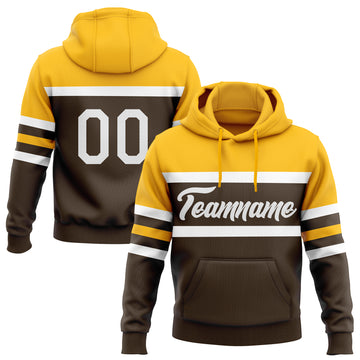 Custom Stitched Brown White-Gold Line Sports Pullover Sweatshirt Hoodie