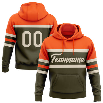 Custom Stitched Olive Cream-Orange Line Sports Pullover Sweatshirt Salute To Service Hoodie