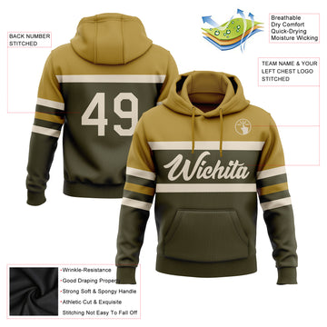 Custom Stitched Olive Cream-Old Gold Line Sports Pullover Sweatshirt Salute To Service Hoodie