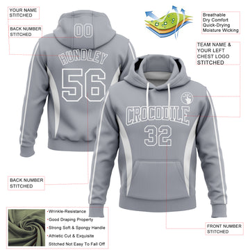 Custom Stitched Gray White 3D Pattern Design Color Blocking Stripe Sports Pullover Sweatshirt Hoodie