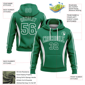 Custom Stitched Kelly Green White 3D Pattern Design Color Blocking Stripe Sports Pullover Sweatshirt Hoodie