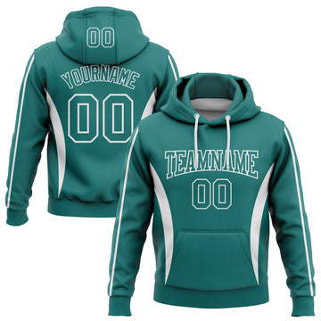 Custom Stitched Teal White 3D Pattern Design Color Blocking Stripe Sports Pullover Sweatshirt Hoodie