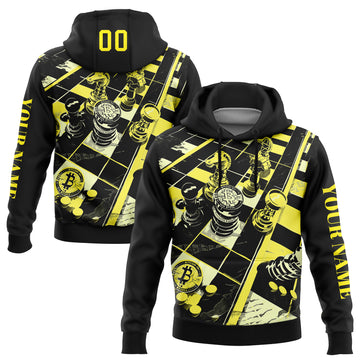 Custom Stitched Black Light Yellow 3D Chess International Chess Day Sports Pullover Sweatshirt Hoodie