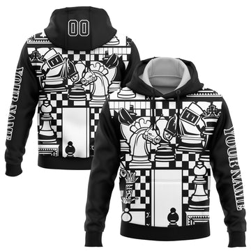 Custom Stitched Black White 3D Chess International Chess Day Sports Pullover Sweatshirt Hoodie