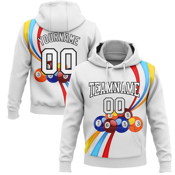 Custom Stitched White Black 3D Billiard Sports Pullover Sweatshirt Hoodie