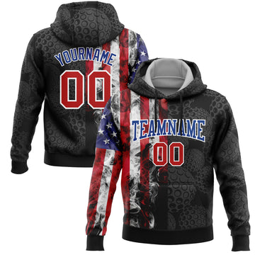 Custom Stitched Black Red-Royal 3D Golf Ball American Flag Sports Pullover Sweatshirt Hoodie