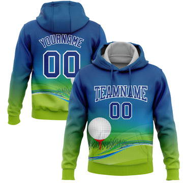 Custom Stitched Royal Neon Green-White 3D Golf Ball Sports Pullover Sweatshirt Hoodie