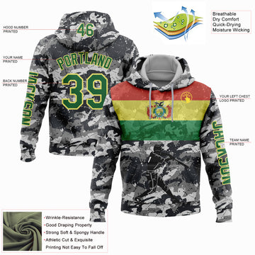 Custom Stitched Camo Grass Green-Light Yellow 3D Bolivia Bolivian Flag Sports Pullover Sweatshirt Salute To Service Hoodie