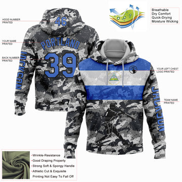 Custom Stitched Camo Powder Blue-Black 3D Nicaragua Nicaraguan Flag Sports Pullover Sweatshirt Salute To Service Hoodie