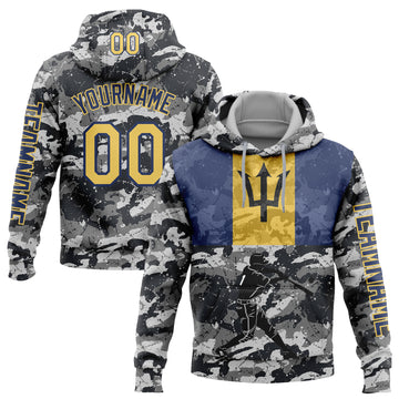 Custom Stitched Camo Yellow-Navy 3D Barbados Barbadian Flag Sports Pullover Sweatshirt Salute To Service Hoodie