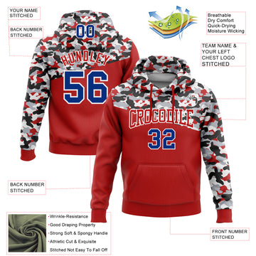 Custom Stitched Camo Royal Red Black-Gray 3D Sports Pullover Sweatshirt Salute To Service Hoodie