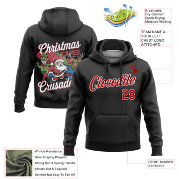 Custom Stitched Black Red-White Funny Christmas 3D Sports Pullover Sweatshirt Hoodie