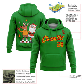 Custom Stitched Grass Green Red-Gold Funny Christmas 3D Sports Pullover Sweatshirt Hoodie