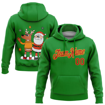 Custom Stitched Grass Green Red-Gold Funny Christmas 3D Sports Pullover Sweatshirt Hoodie