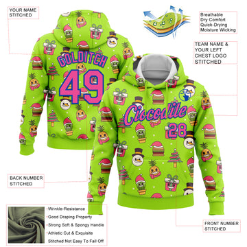 Custom Stitched Neon Green Pink-Thunder Blue Funny Christmas 3D Sports Pullover Sweatshirt Hoodie