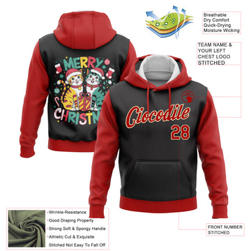 Custom Stitched Black Red-Cream Funny Christmas 3D Sports Pullover Sweatshirt Hoodie