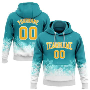 Custom Stitched Teal Gold-White Christmas Snowflakes 3D Sports Pullover Sweatshirt Hoodie