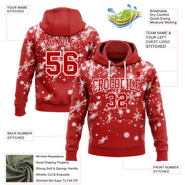 Custom Stitched Red White Christmas Snowflakes 3D Sports Pullover Sweatshirt Hoodie