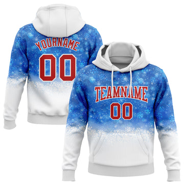 Custom Stitched Royal Red-White Christmas Snowflakes 3D Sports Pullover Sweatshirt Hoodie