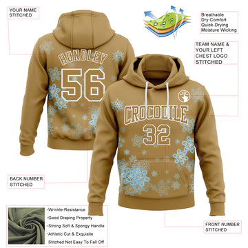 Custom Stitched Old Gold White Christmas Snowflakes 3D Sports Pullover Sweatshirt Hoodie