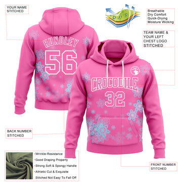 Custom Stitched Pink White Christmas Snowflakes 3D Sports Pullover Sweatshirt Hoodie