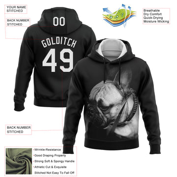 Custom Stitched Black White 3D Pattern Design Bulldog Sports Pullover Sweatshirt Hoodie