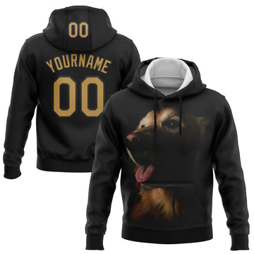 Custom Stitched Black Old Gold 3D Pattern Design Golden Retriever Dog Sports Pullover Sweatshirt Hoodie